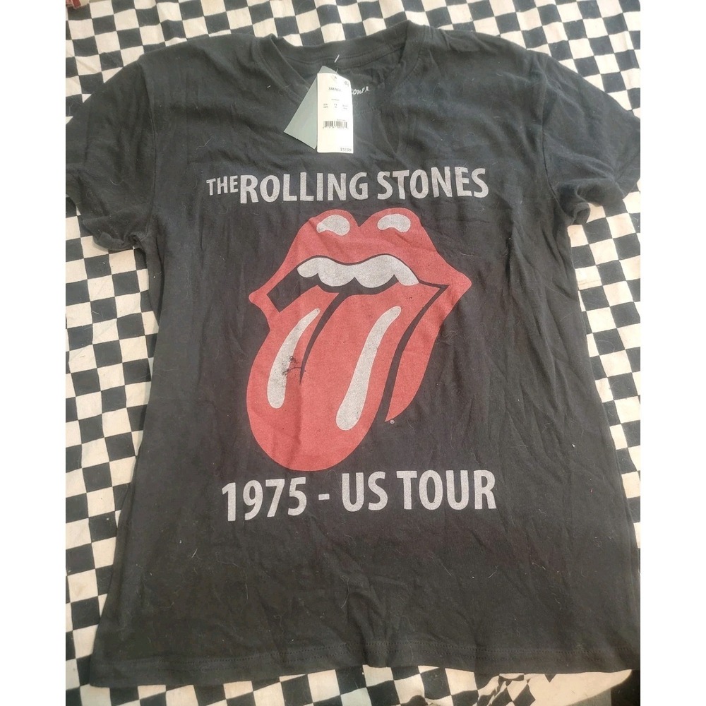 TITLE‎ Rolling Stones 1975 US Tour T-Shirt Black Small NWT Tongue Logo Band Tee